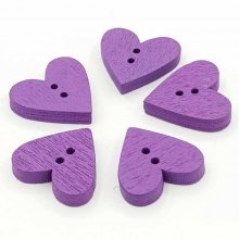 Houten hart knop paars N°01-03