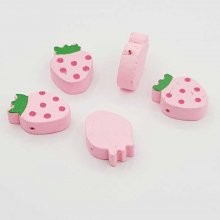 Houten kraal aardbeivorm roze N°01-01