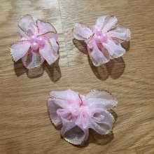 Set van 3 Kleurrijke Bloemen Organza Stoffen Roze