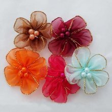 Lot 5 gekleurde bloemen Organza Stoffen N°01