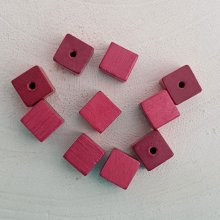 Houten Kraal Kubus / Vierkant 10 mm Oud Roze