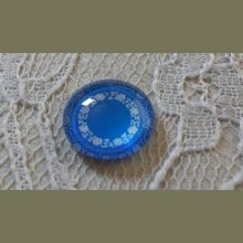 glas cabochon rond 12mm blauwe bloem 027 