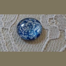 glas cabochon rond 12mm blauwe bloem 019 