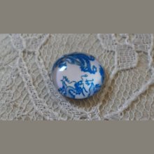 glas cabochon rond 12mm blauwe bloem 009 