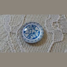 glas cabochon rond 12mm blauwe bloem 008 
