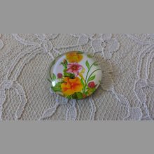 glazen cabochon rond 25mm bloem 01-028 