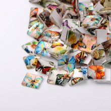 10 glazen cabochons vierkant 25mm assorti Vlinders N001-25 