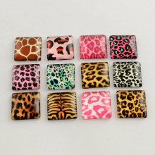10 glazen cabochons vierkant 25mm geassorteerd Faunen S-22-25-14