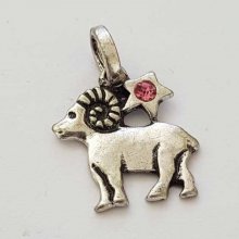 Sterrenbeeld bedel Ram Zilver Metaal N°03 met strass steentjes