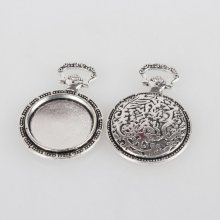 1 cabochon houder 20mm zilveren zakhorloge, cabochon hanger 74AS
