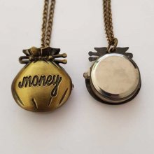Geldgleufhorloge antiek brons met ketting