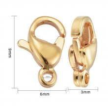 1 Roestvrijstalen sluiting 24K vergulde karabijnsluiting 9 x 6 mm goud