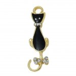 Set van 5 Kat Bedels N°08 Zwart Goud Kat Vlinder Strass Helder Email 36 mm x 11 mm