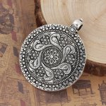 Boheemse stijl ronde legering zilveren bloem hanger 71 mm x 59 mm