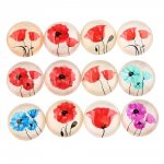 Lot van 20 ronde glazen cabochons 25 mm Klaproos bloem