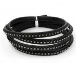 Leer 06 mm Zwart ingelegd met strass steentjes 1 meter