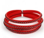 Leer 06 mm Rood ingelegd met strass steentjes 1 meter