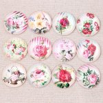 Lot van 20 ronde glazen cabochons 25 mm Roze Bloem