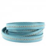 10 mm Hemelsblauw kogelleder met nikkelvrije kogelketting per 20 cm