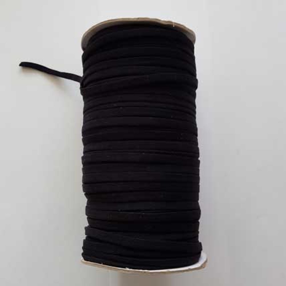 Elastisch Polyester Nylon Plat 4 mm zwart x 100 meter