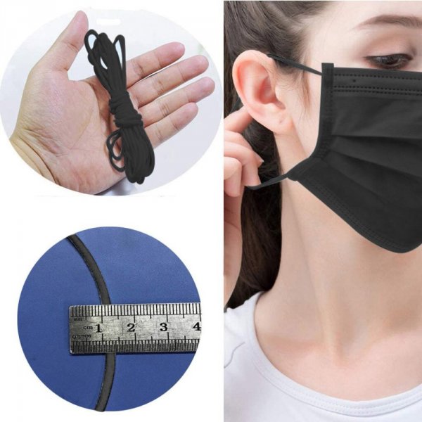 Elastisch masker Polyester rond 2,5 mm Zwart