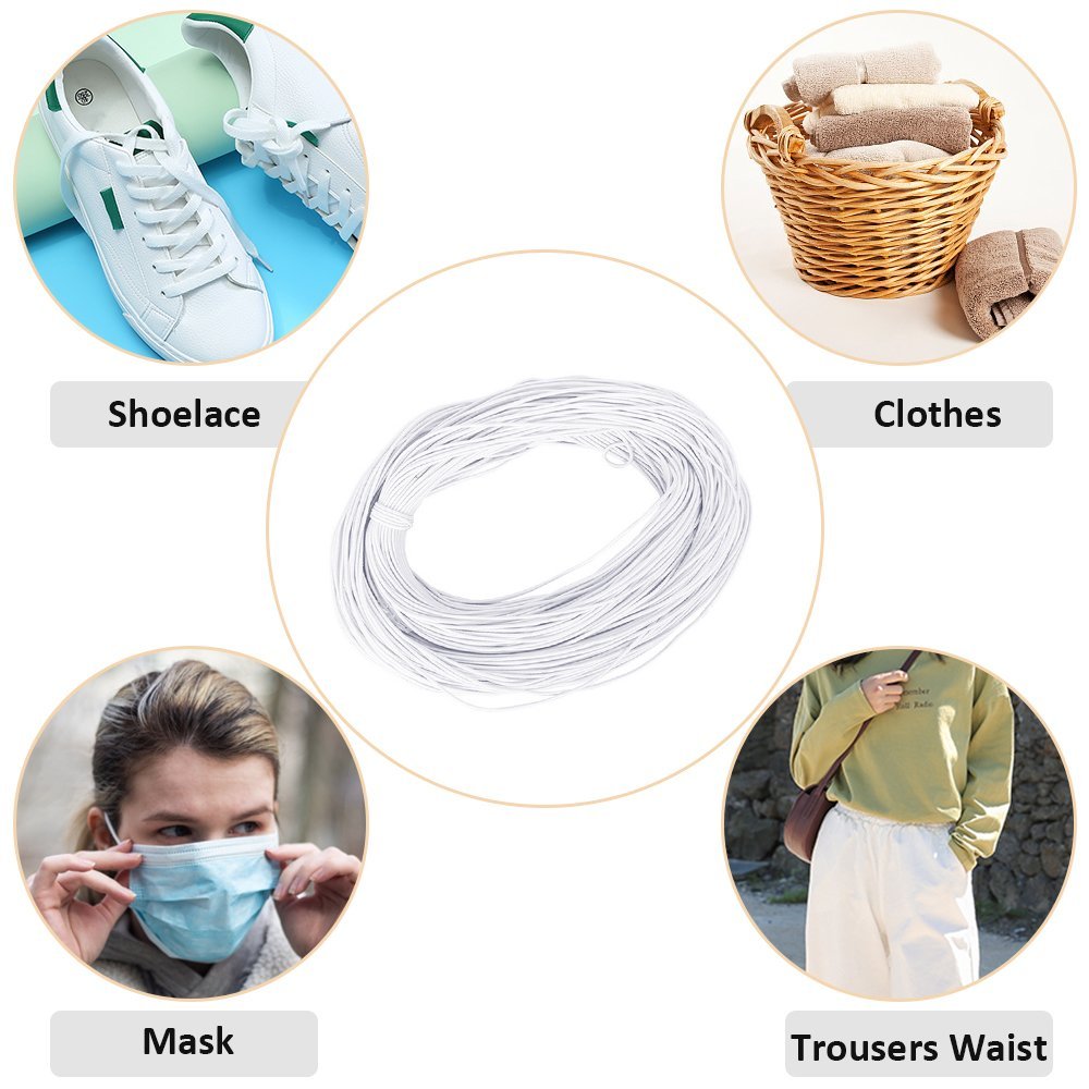 Élastique masque rond 2.5 mm Blanc au 10 cm