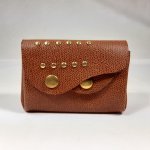 Retro portemonnee van generfd rundleer in hazelnootkleur