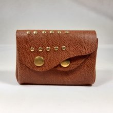 Retro portemonnee van generfd rundleer in hazelnootkleur