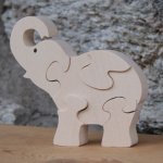 olifant puzzel 5 stukjes massief beukenhout, handgemaakt, wilde dieren