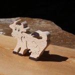 Houten puzzel 4 stukken massief beukenhout koe, handgemaakt, boerderijdieren