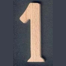 Houten nummer 1, 8cm hoog, markering, nummer om op te plakken