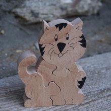 Houten puzzel 3 stukjes kat, Hetre kitten, handgemaakt