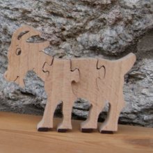 4 stuks massief houten puzzel geit Hetre handgemaakt, boerderijdieren