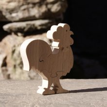 Houten puzzel 4 stukken massief beukenhout, handgemaakt, boerderijdieren, achtertuin