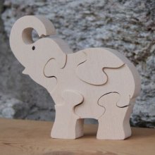 olifant puzzel 5 stukjes massief beukenhout, handgemaakt, wilde dieren