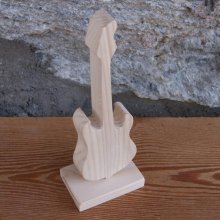 elektrische gitaar gemonteerd op een 15cm hoge voet, handgemaakt massief hout, bruiloft tafeldecoratie