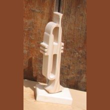 houten trompet op voet, muziekdecoratie, geschenk voor trompettist, handgemaakt