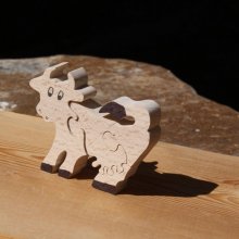 Houten puzzel 4 stukken massief beukenhout koe, handgemaakt, boerderijdieren