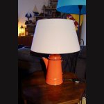 Lamp Cafetière rood, antiek, geëmailleerd plaatstaal