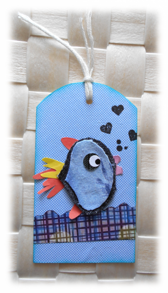 Signet marque-pages enfantin tissu bleu jaune orange pour d&eacute;couvrir la litt&eacute;rature en s'amusant