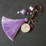 Houten cabochon sleutelhanger met parma kwastje