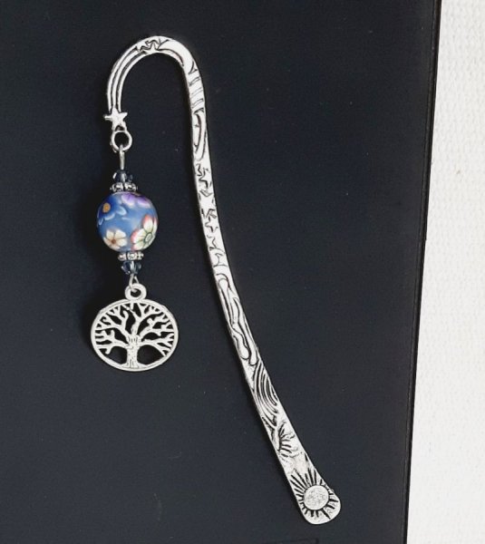 boekenlegger levensboom zilver en blauw violet handgemaakte parel