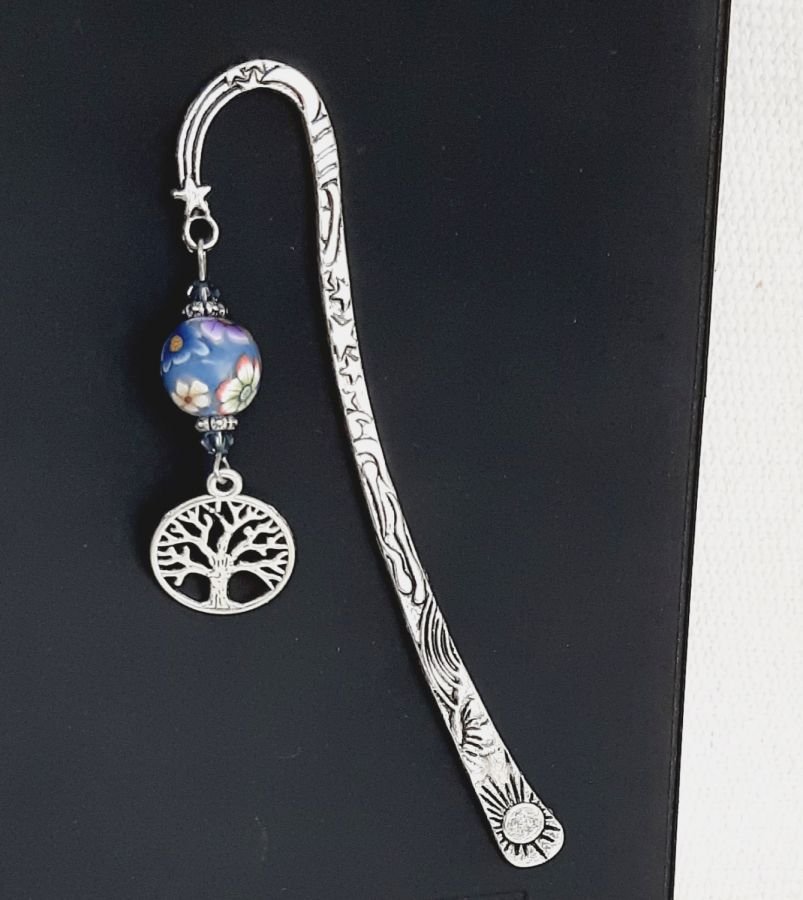 boekenlegger levensboom zilver en blauw violet handgemaakte parel