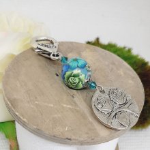zilveren sleutelhanger duo uilen en mooie blauwe parel groene eend
