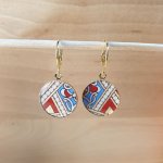 Gouden/rode/blauwe hanger oorbellen