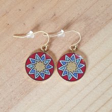 Goud/rood/blauw/groen rozet oorbellen