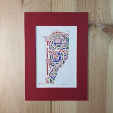 Verlichte letter F in Romaanse stijl