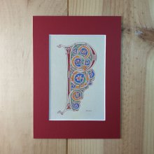 Verlichte letter P in Romaanse stijl