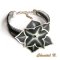 Zwart lint armband met pailletten en zijn handgeschilderde zwarte en zilveren zijden bloem