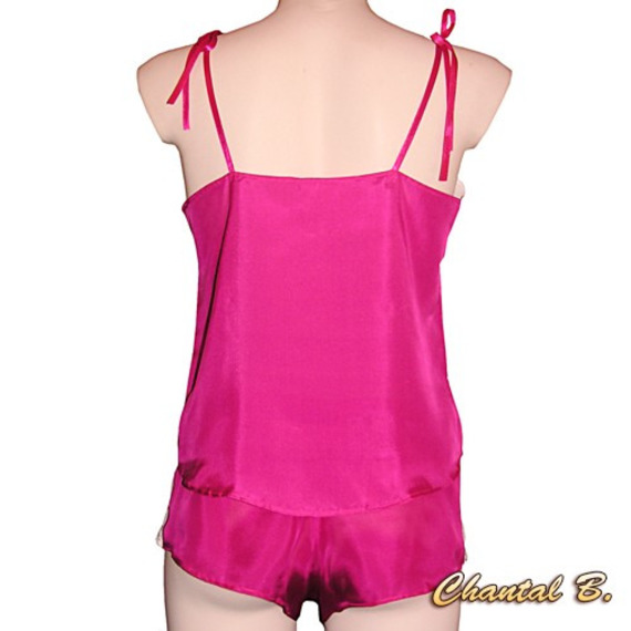 Fuchsia zijden hemdje + boxershort